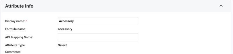 The Attribute Info section of an attribute, with the API Mapping Name field under the formula name