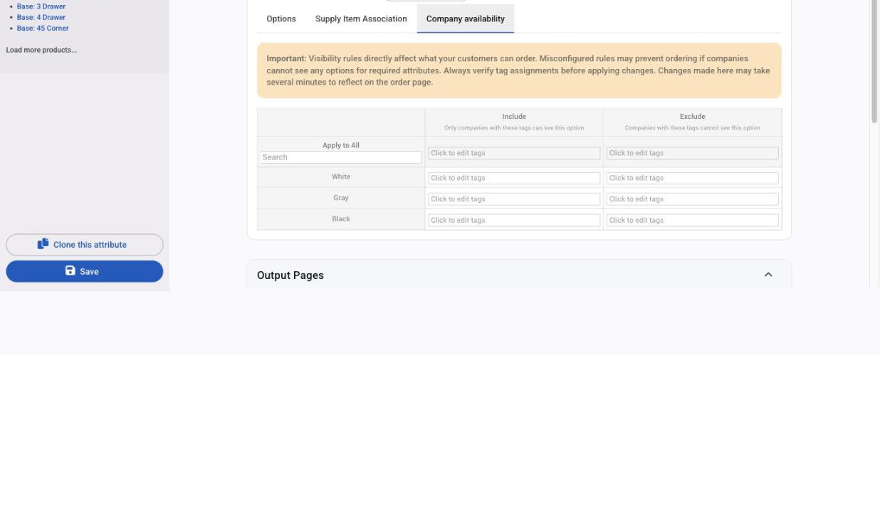 The Company availability tab with Include and Exclude columns and Apply to All