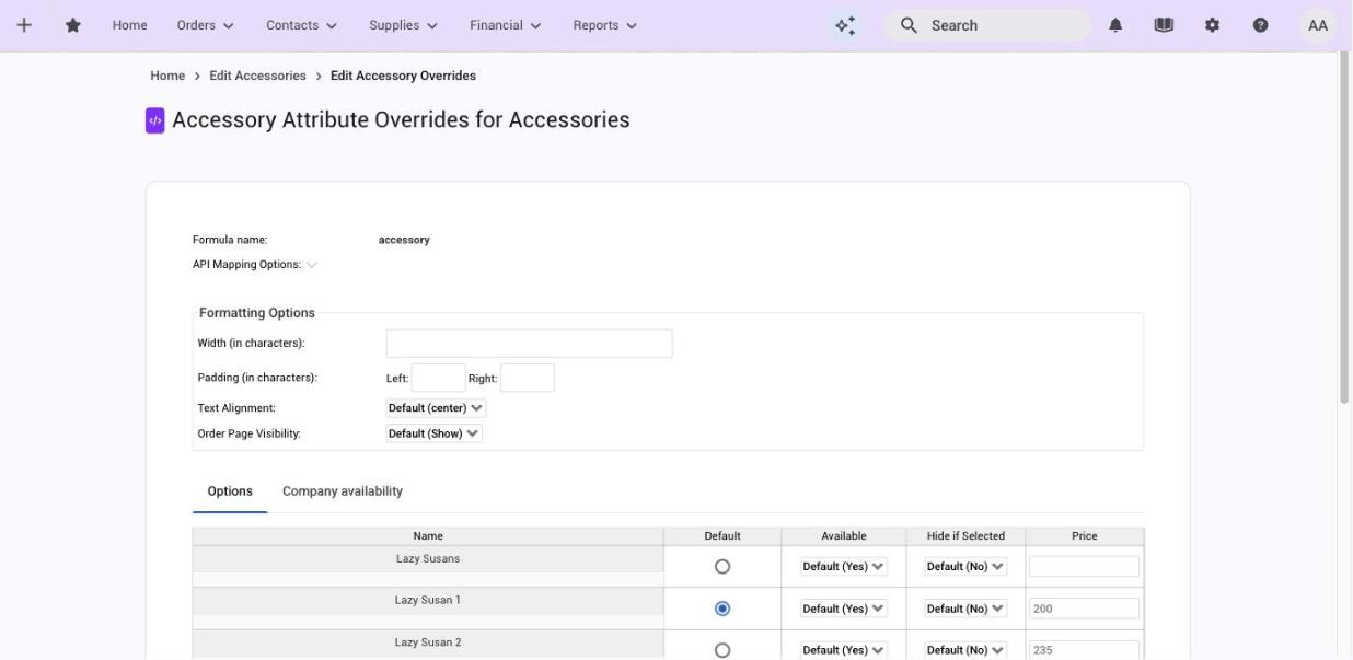 The Edit Overrides page for one attribute on one product
