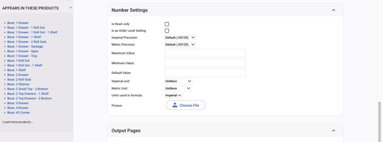 Number Settings on a number attribute