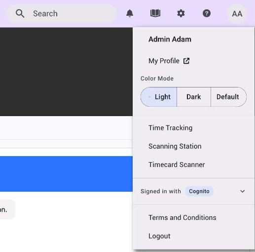 The avatar menu with the Terms and Conditions entry