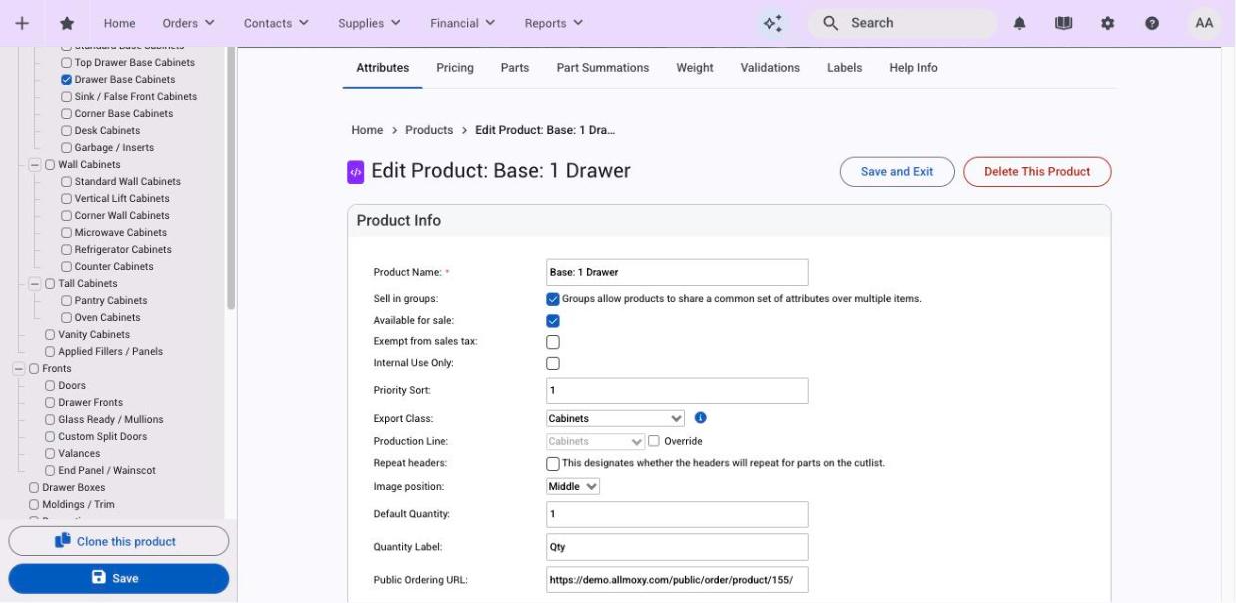 Product Info on a new product, with the Categories sidebar on the left