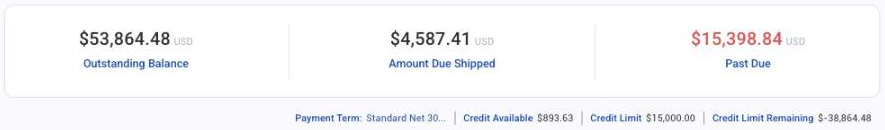 Outstanding Balance, Amount Due Shipped and Past Due on a company page