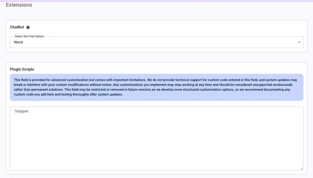 The ChatBot card on the Extensions page