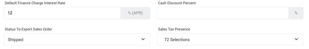 Status To Export Sales Order and Sales Tax Presence on the Financial settings page