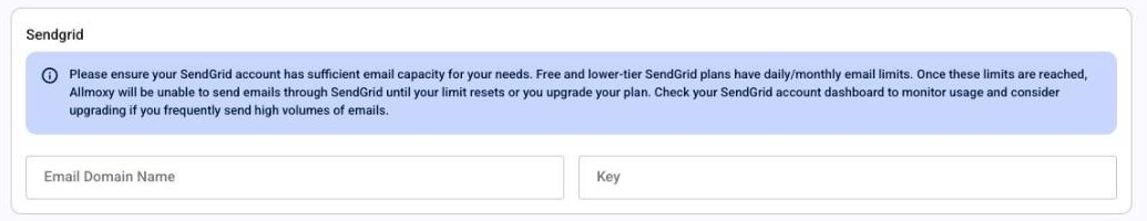 The Sendgrid card on the Messaging page
