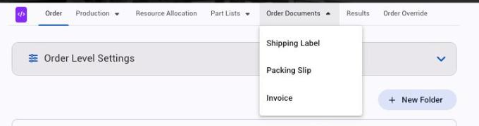 Output page tabs on an order with folders on