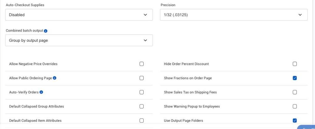 Precision and Show Fractions on Order Page in Order Settings
