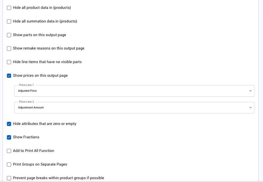 The Contents section of an output page
