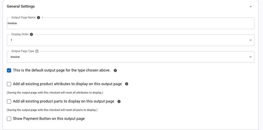 General Settings on an output page