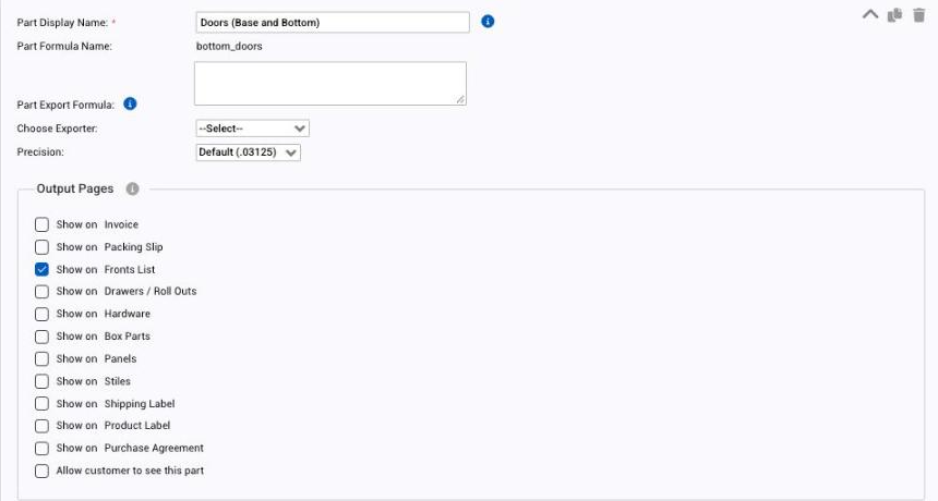 Output page checkboxes and Allow customer to see this part on a part