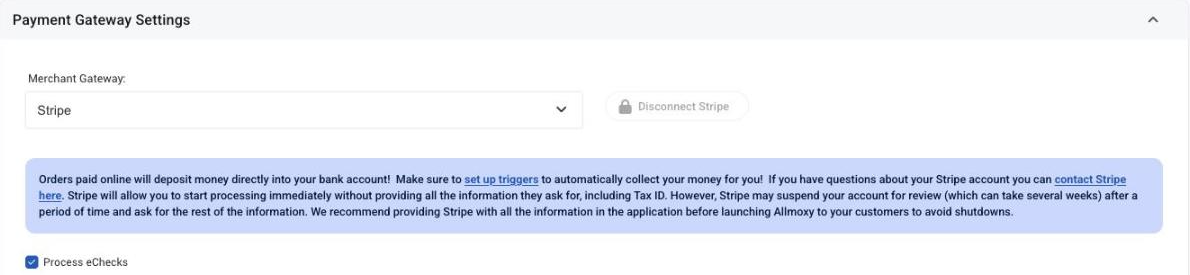 Process eChecks under Payment Gateway Settings