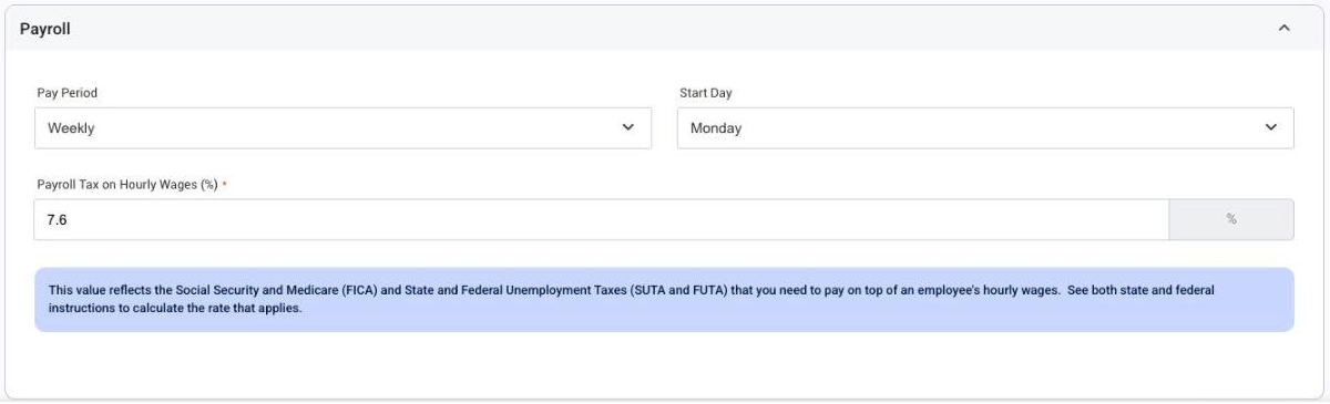 Payroll settings under Settings > Financial