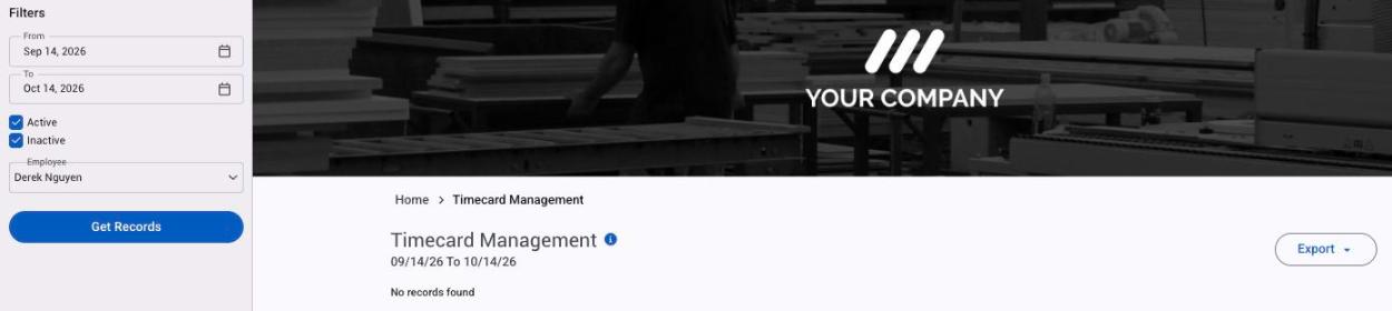 Timecard Management filters and punch list